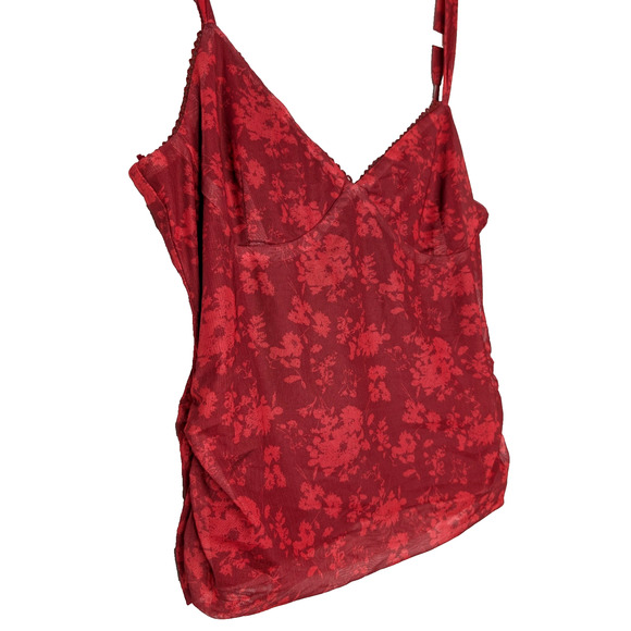 Princess Polly Attention On Me Y2K Floral Babydoll Dark Fairy Red Sheer Camisole - Picture 5 of 13